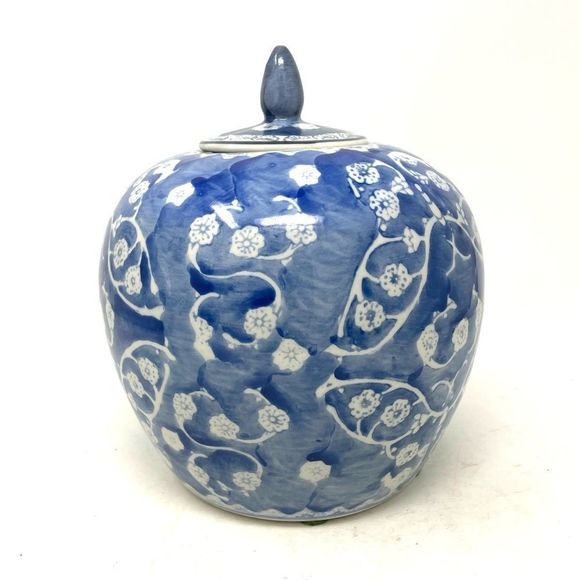 no brand Other - Blue & White Cherry Blossom Chinoiserie Porcelain Melon Ginger Jar
